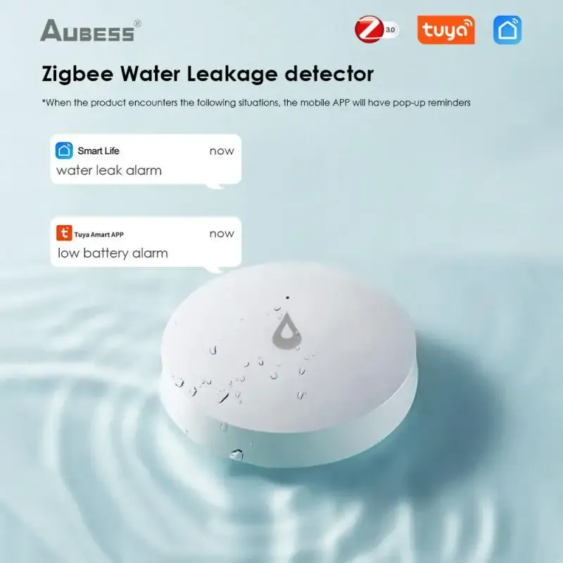 Kontroll ZigBee Water Detector Läckage Sensor Alarm Läckage DETECT TUYA SMART LIFE APPFLATS VARNING Overflow Security Work med Alexa Google