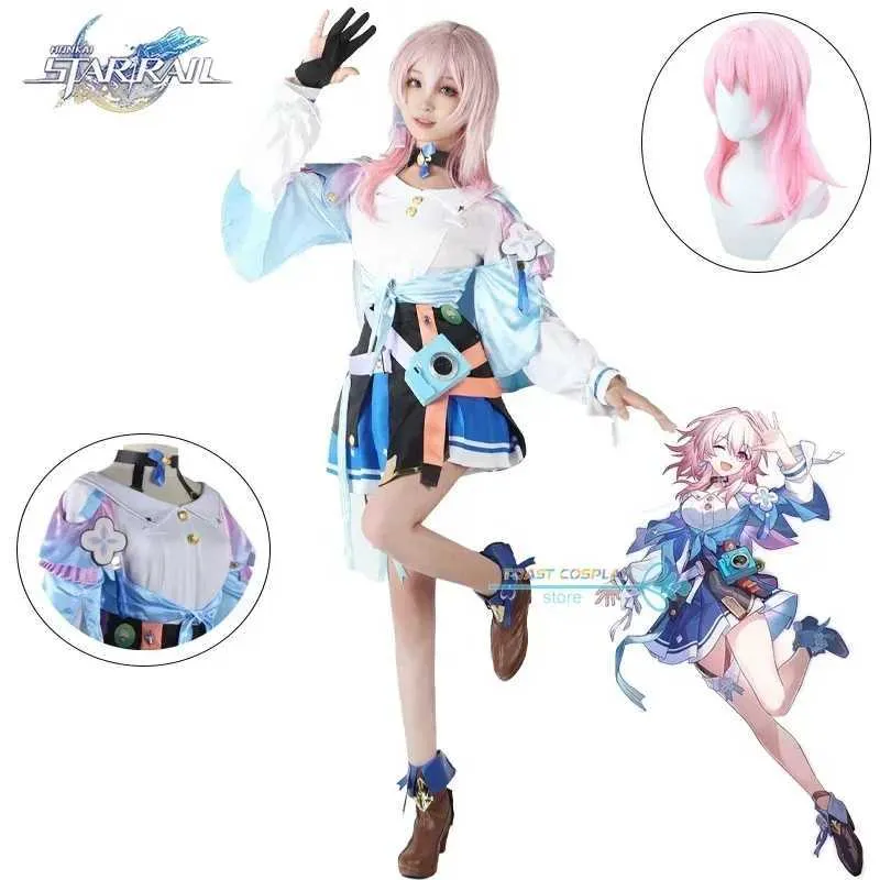 Anime Costumes Game Honkai Star Rail March 7th Cosplay Come Elegant Uniform Outfit for Women Wig Lovely Anime Cosplay Sexy Dress Wig Y240422