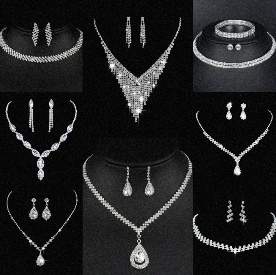 Valuable Lab Diamond Jewelry set Sterling Silver Wedding Necklace Earrings For Women Bridal Engagement Jewelry Gift f60x#