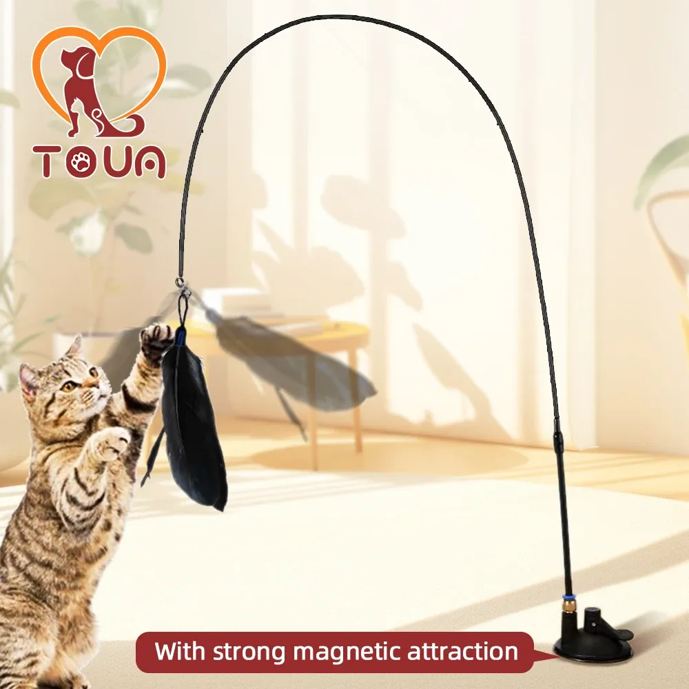 Toys Toua Cat Teaser Stick Interactive Toy Feather Wand for Cats Wand Pet Pet Feather Refilia de substituição Produto para exercício de gato Exercício