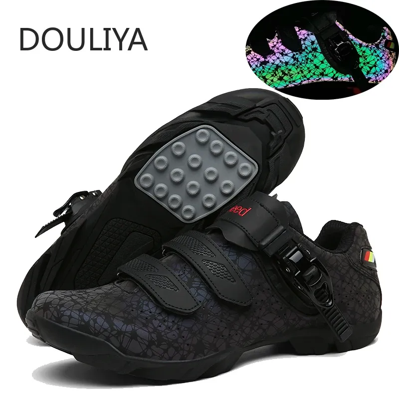 Footwear Reflective LockFree Cycling Shoes Flat Pedal Shoes Men Spin Bike Sneaker MTB Bicycle Biking Women Breathable Indoor Boots