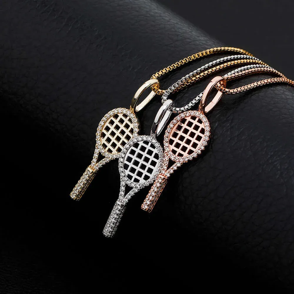 Hip Hop 925 Ciondolo a racchetta da tennis d'argento con collana hip hop femminile zircone