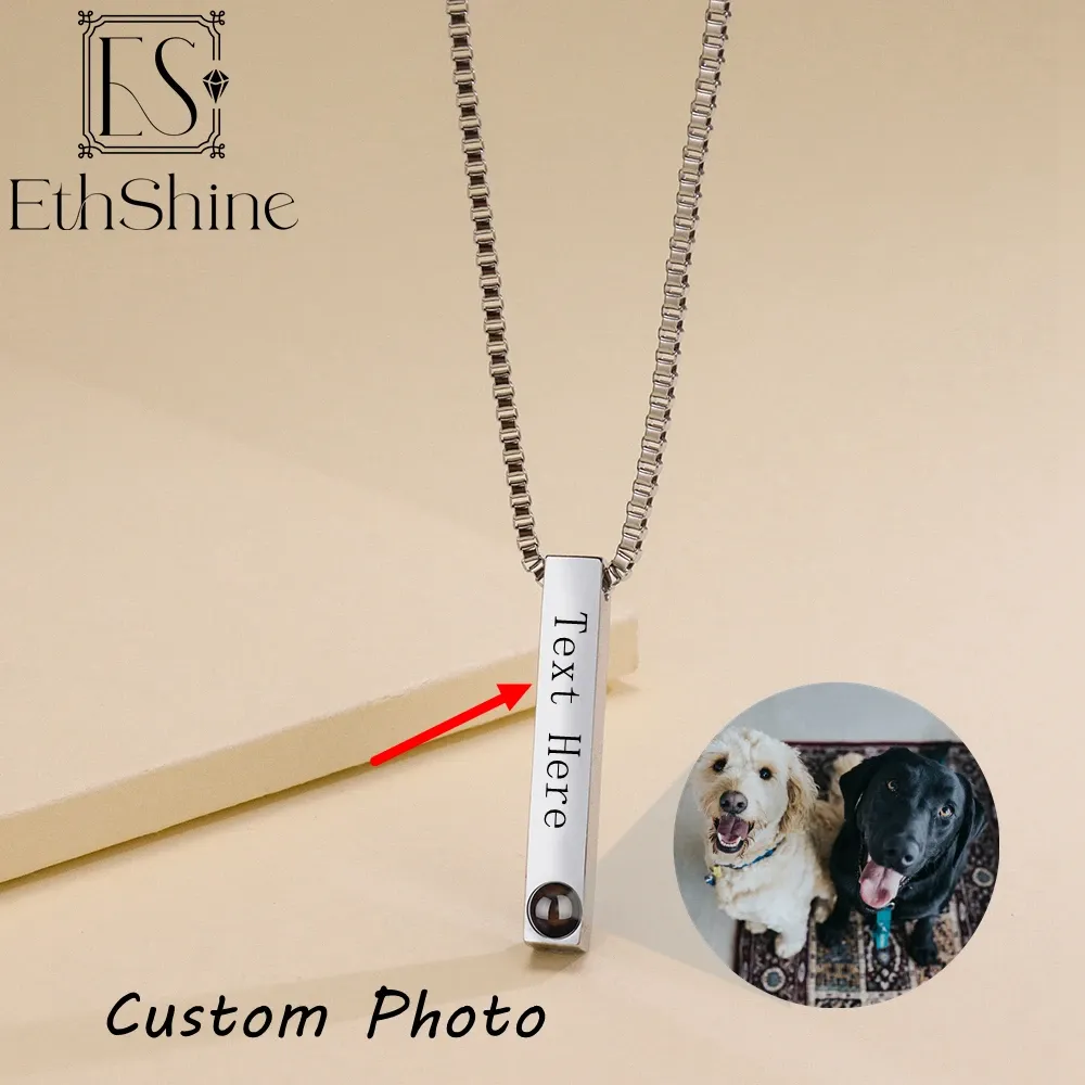 Collane Etsihne Nome in acciaio inossidabile personalizzato Collana Proiezione Foto collana da donna da donna Ama 3d Collane del bar Regalo di compleanno