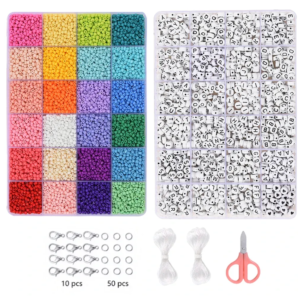 Pasme 24 siatka dwa pudełko 3 mm kolorowe koraliki ryżowe element literowy element DIY biżuteria bransoletka Naszyjka