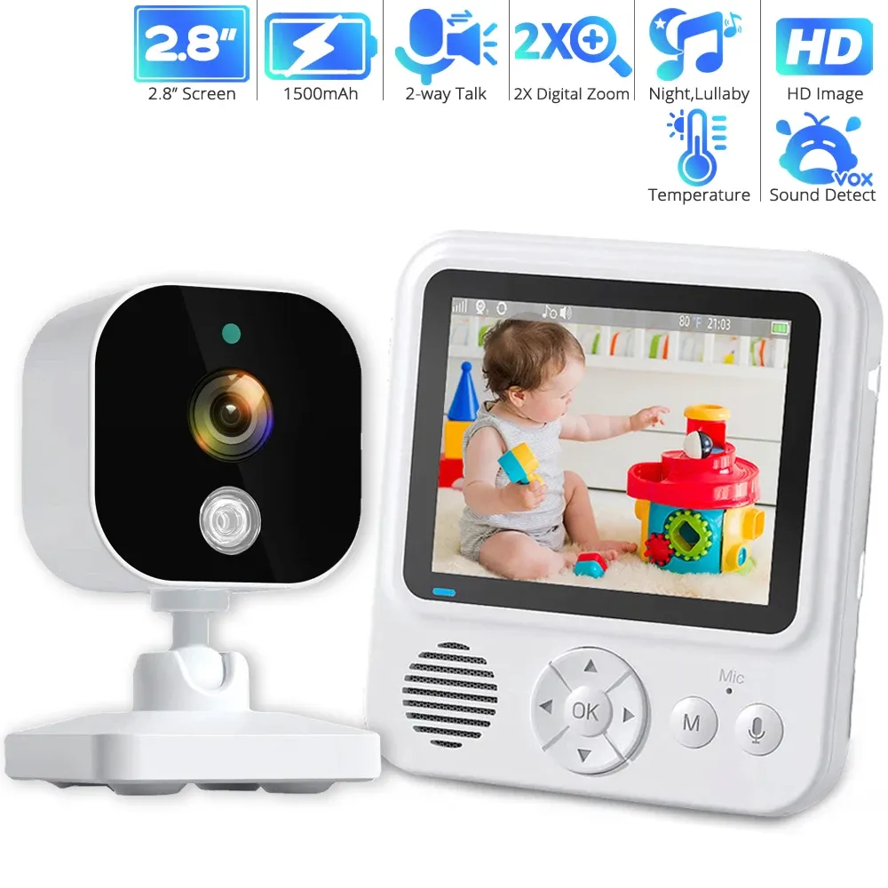 Monitora Monitor de bebê de 2,8 polegadas com câmera e áudio IPS Screen 2x Zoom Babyphones 2way Talk Night Vision Baby Câmera Vídeo Nanny Monitor