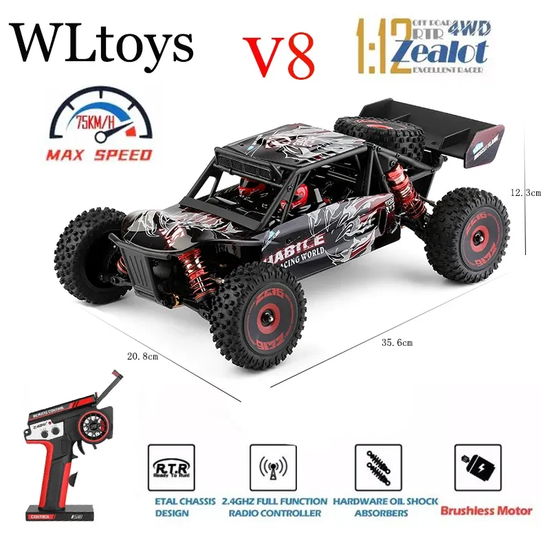 Auto wltoys rc auto 1:12 124016 4wd 75 km/h motori senza spazzole a spazzole ad alta velocità Offroad 2,4 g di scalata 1/12 RC Racing Cars Giocattolo per bambini