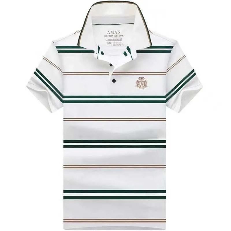 Summer New Mens Striped Pure Cotton Short Shorted Polo Shirt con una t-shirt aderente a filo di fascia alta