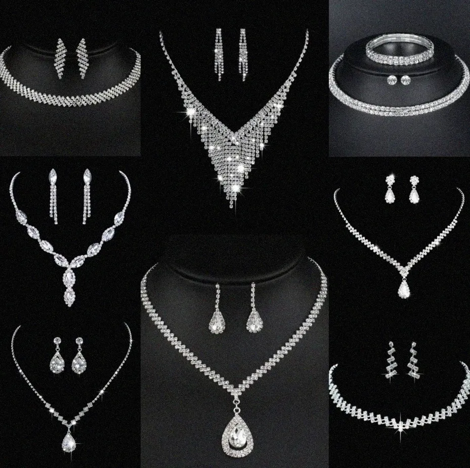 Värdefulla lab diamantsmycken Set Sterling Silver Wedding Halsband örhängen för kvinnor brudgagemang smycken gåva k7hl#