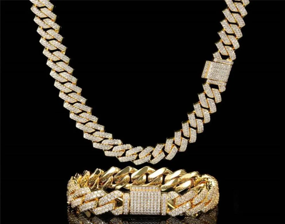 13mm 1624Inch Gold Plated Bling CZ Miami Cuban Chain Necklace Armband för män Kvinnor Hip Hop Punk smycken Halsbandskedjor8418823