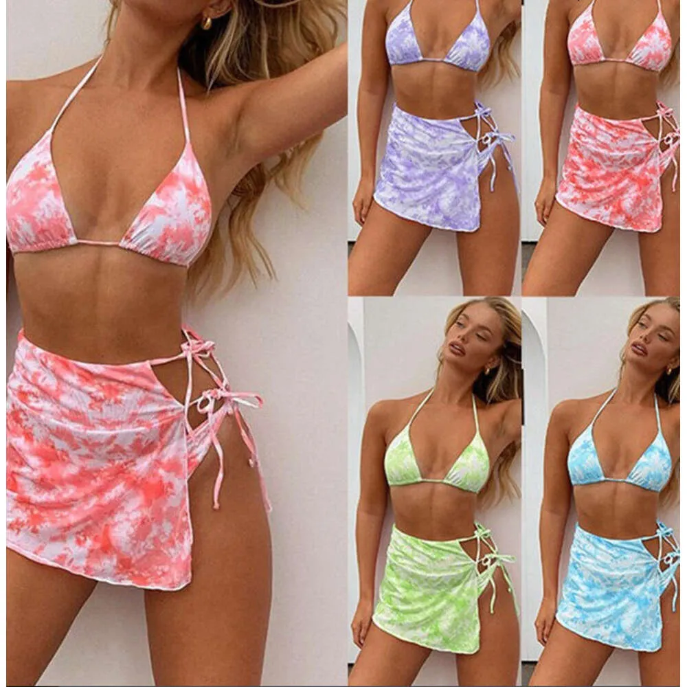 Nouveau bikini à cravate multipliée à cravate teirée jupe en maillot de maillot de bain divisé en bikini trois pièces de maillots de bain pour femmes