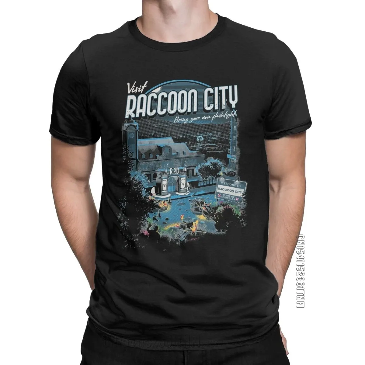 Shirts Visit Raccoon City Men T Shirt Vintage Tees Classic Short Sleeve Crew Neck Tshirts 100% Cotton Printed Tops