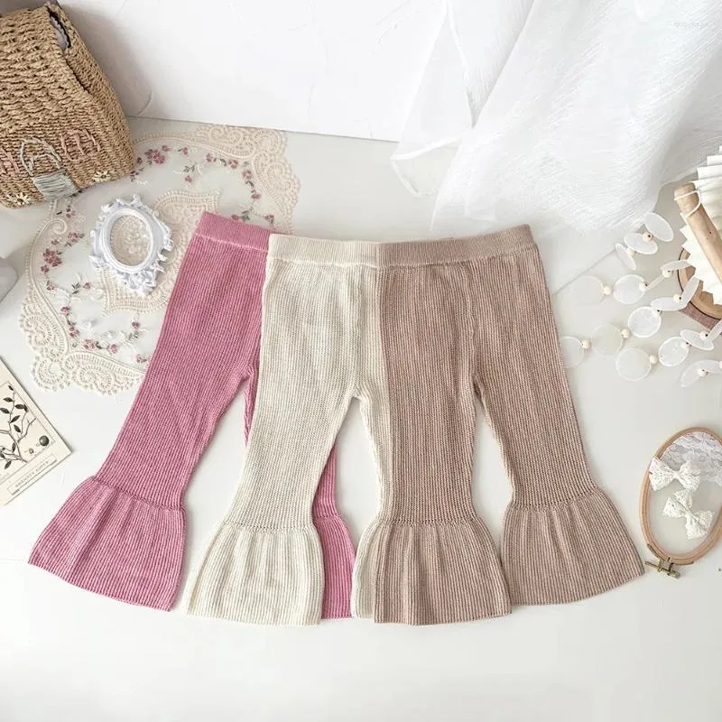 Broek baby lente zomer flare broek meisjes strekken peuter meisje kleding stevige kleur baby geribbelde kleding voor kinderen