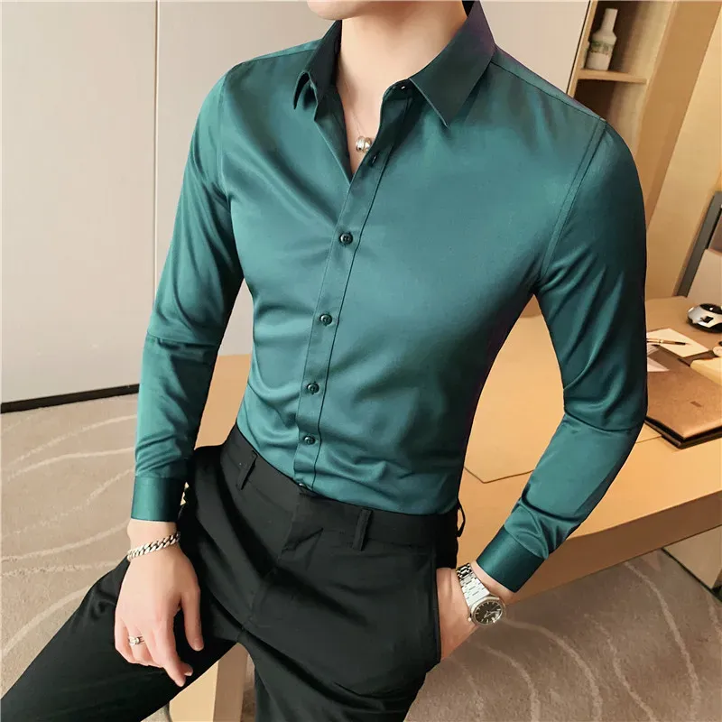 Gömlek 10 renk yüksek kaliteli erkekler elbise gömlek 2021 Sonbahar uzun kollu katı iş ince fit gömlekler homme elbise sosyal gündelik gömlek