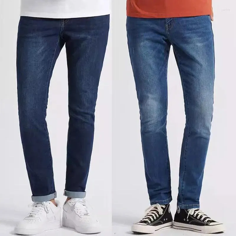 Herren Jeans Mode Mid-Taist Slim Foot High Stretch Modified Bein Schmale Hosen Hand gemahlene weiße Stil