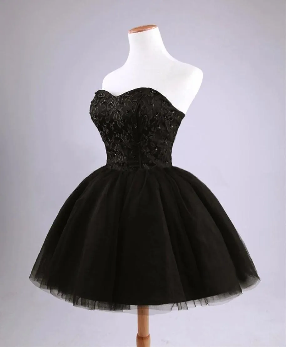 Black Mini Short Tulle Party Robes jolies sans bretelles perles lacep en arrière courte robe à la maison sweet 16 robes7972402