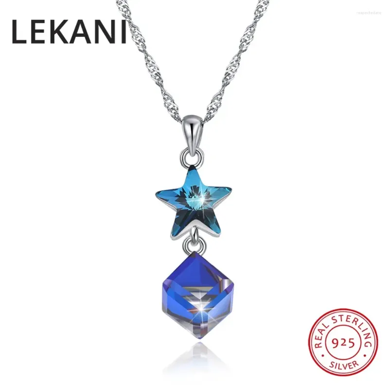 Wisiorki Lekani Crystals z Austria Blue Star Cube Naszyjniki Masowe S925 Srebrne koła łańcuchowe na imprezę dla kobiet