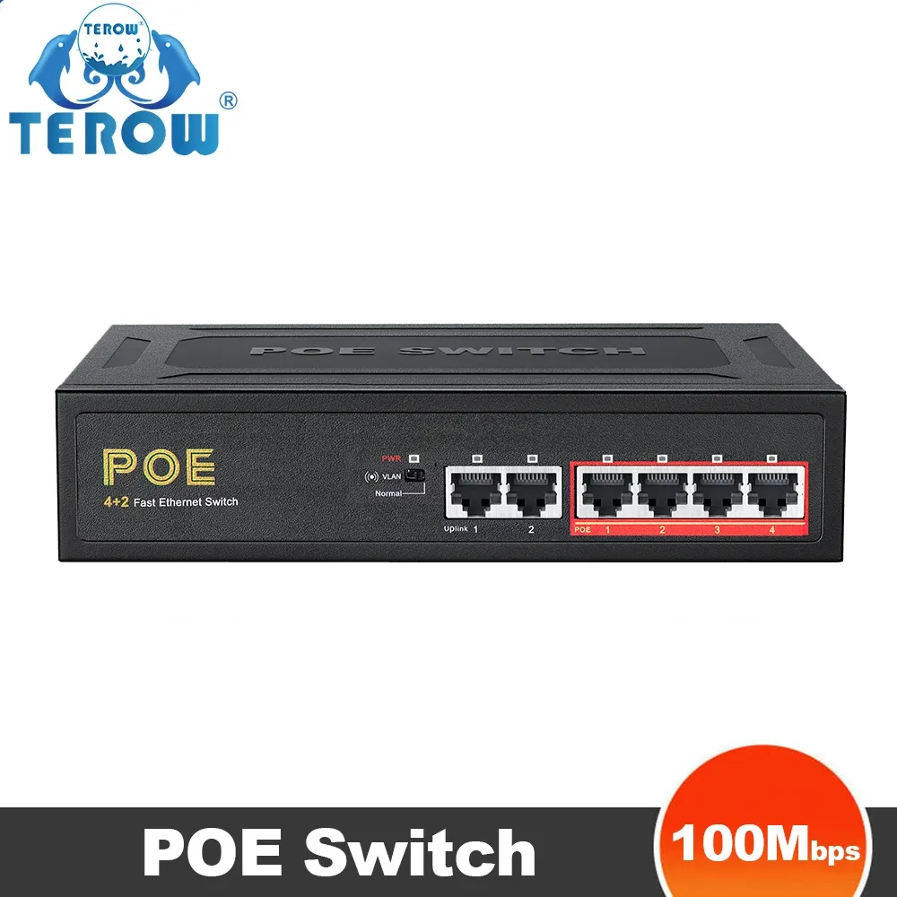 Routery 6 portów przełącznik POE 10/100 Mbps Ethernet Switch 4 PoE +2 Uplink VLAN z zasilaniem wewnętrznym dla routera Wi -Fi/IP kamera/bezprzewodowa AP