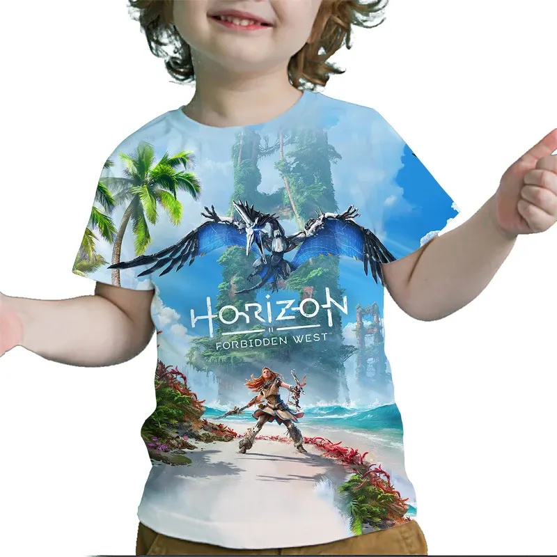 T-shirty Horizon Zakazana West T Shirt for Children Boys Haruku 3d T Shirt Summer Kids Tshirt Tshirt Cartoon Baby Tshirts