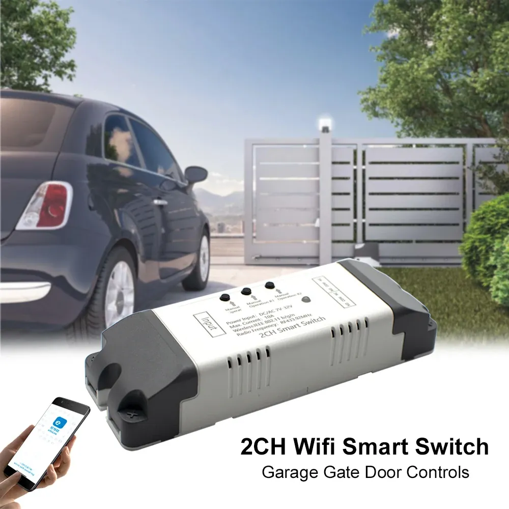 Controle Ewelink WiFi 2 Relay de canal Smart Module de automação 7V 12V 24V 32V 110V 220V 250V Motor Switch para garagem portão de porta deslizante