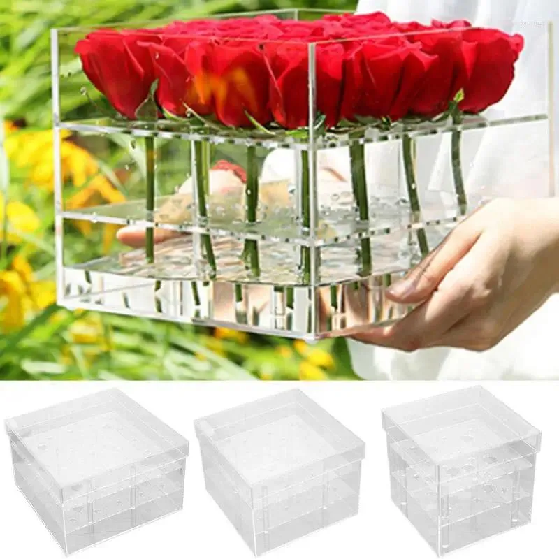 Vasen Acrylblütenbox 2 Schicht klares Buch Vase Blumenstück für Esstisch mit Rose Geschenk Desktop Home Dekoration