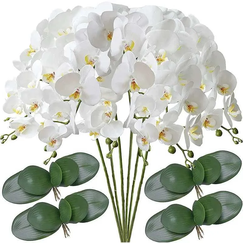 Faux blommor grönare 32 konstgjord fjäril orkidé falska phalaenopsis blommor 6 st konstgjorda orkidéstamväxter för bröllop hem dekoration t240422