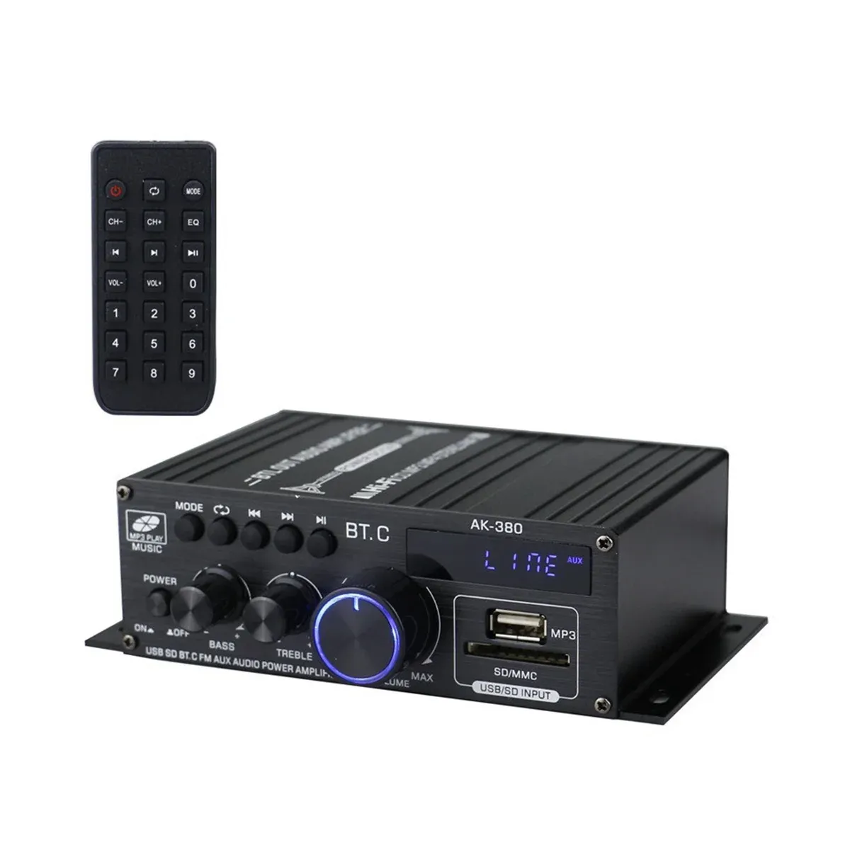 Amplificateur AK380 800W Amplificateur de puissance 12V Bluetooth stéréo Home Car Bass Ample Music Player Player Speaker Class D FM USB / SD