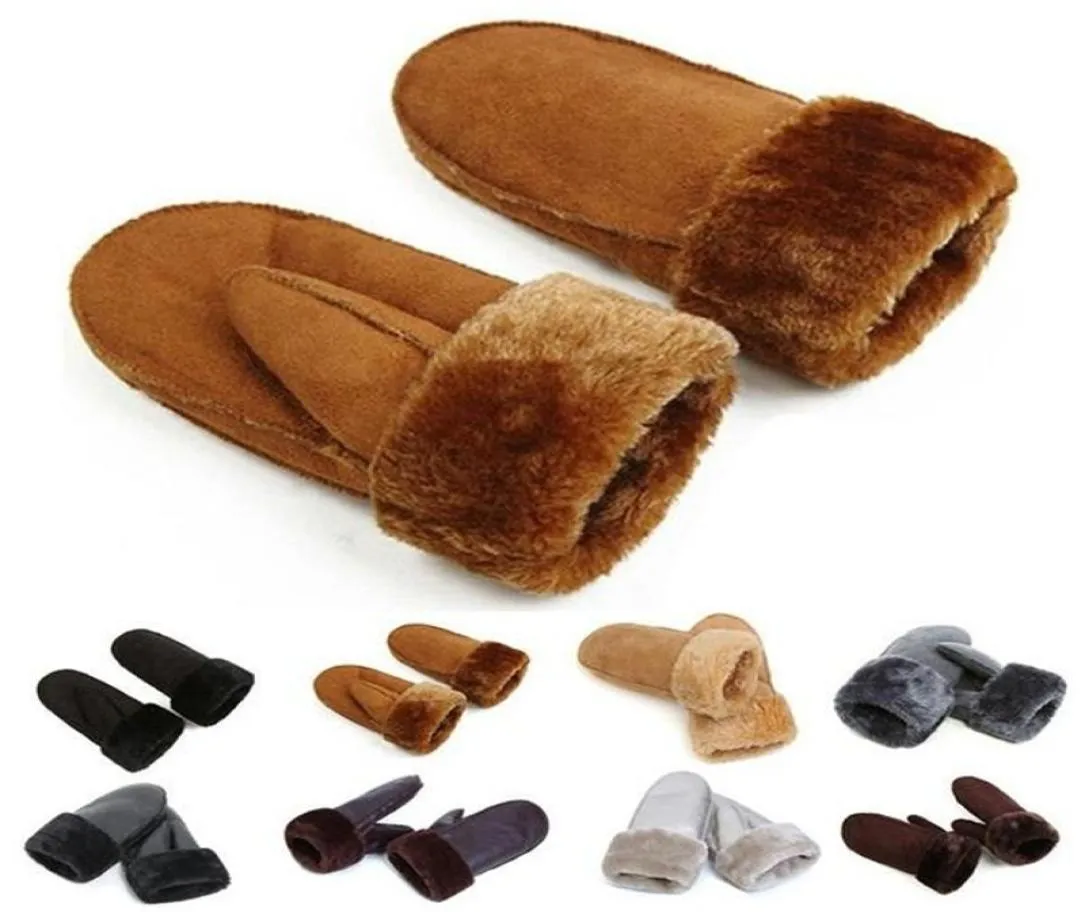 Luxurywomen Sheepskin Mittens handskar förtjockar handleden fingerlösa varma vintermantens 6 Colorsstrim pälsläder ullhandskar1219853