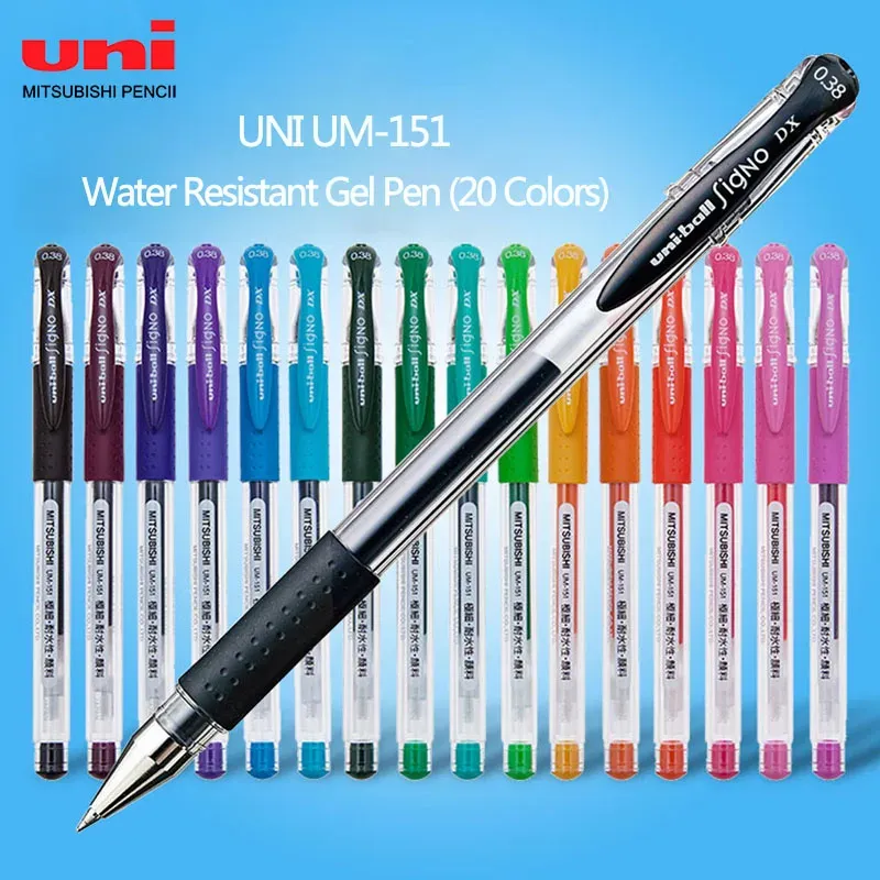 Pens Japan Uni UM151 Gel Pen 0,38mm Dica de bala escrevendo notas de aluno suaves material escolar especial 20 cores disponíveis artigos de papelaria