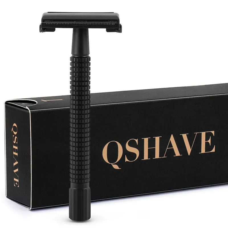 Blades Qshave It Matte Black Steed Razor Razor Long Handle Butterfly Open Classic Safety Razor 11,4 x 4.3 Weishi avec 5 lames