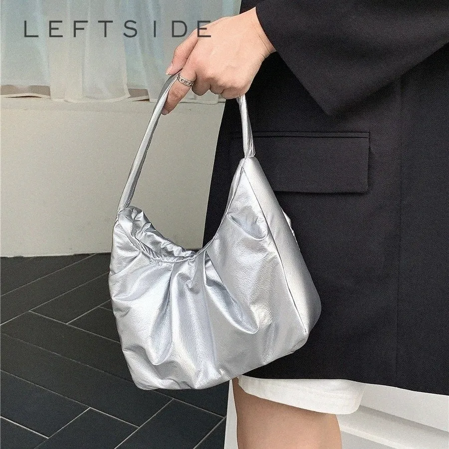 leftside Sier Small PU Leather Underarm Bags for Women 2023 Winter Korean Fi Designer Female Luxury Shoulder Bag Handbags K5MK#