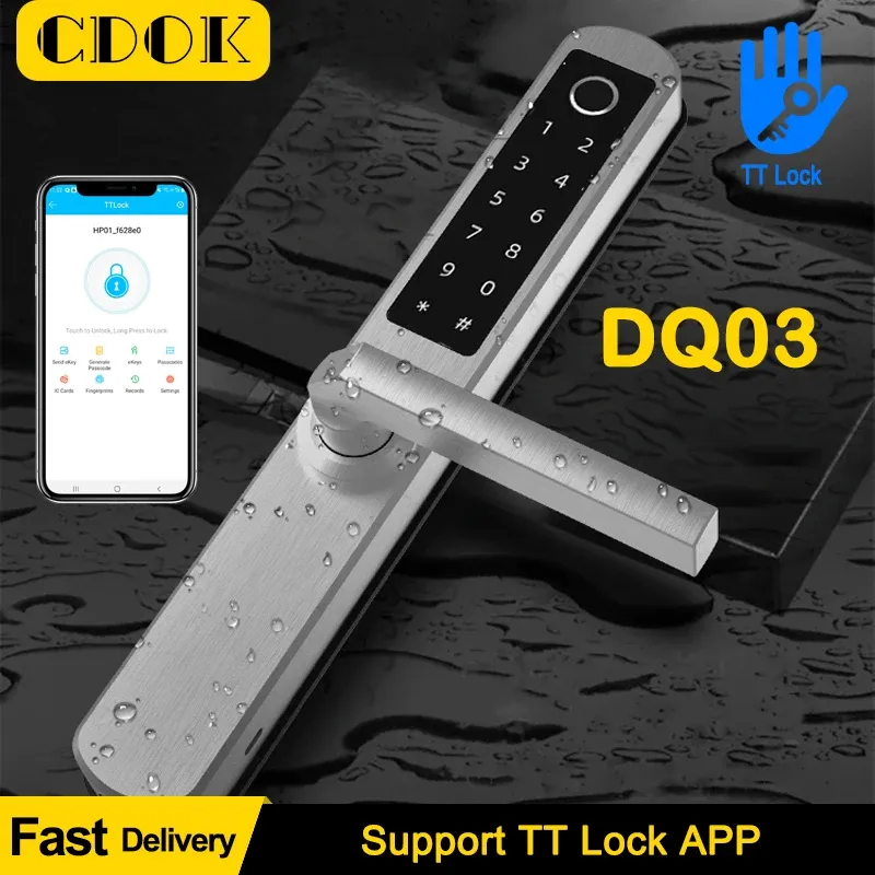 Steuerelement Dock DQ03 Fingerabdruck Smart Door Lock Waterd IP65 TT Lock Phone App 304 Edelstahl 5 Entsperren Sie beide