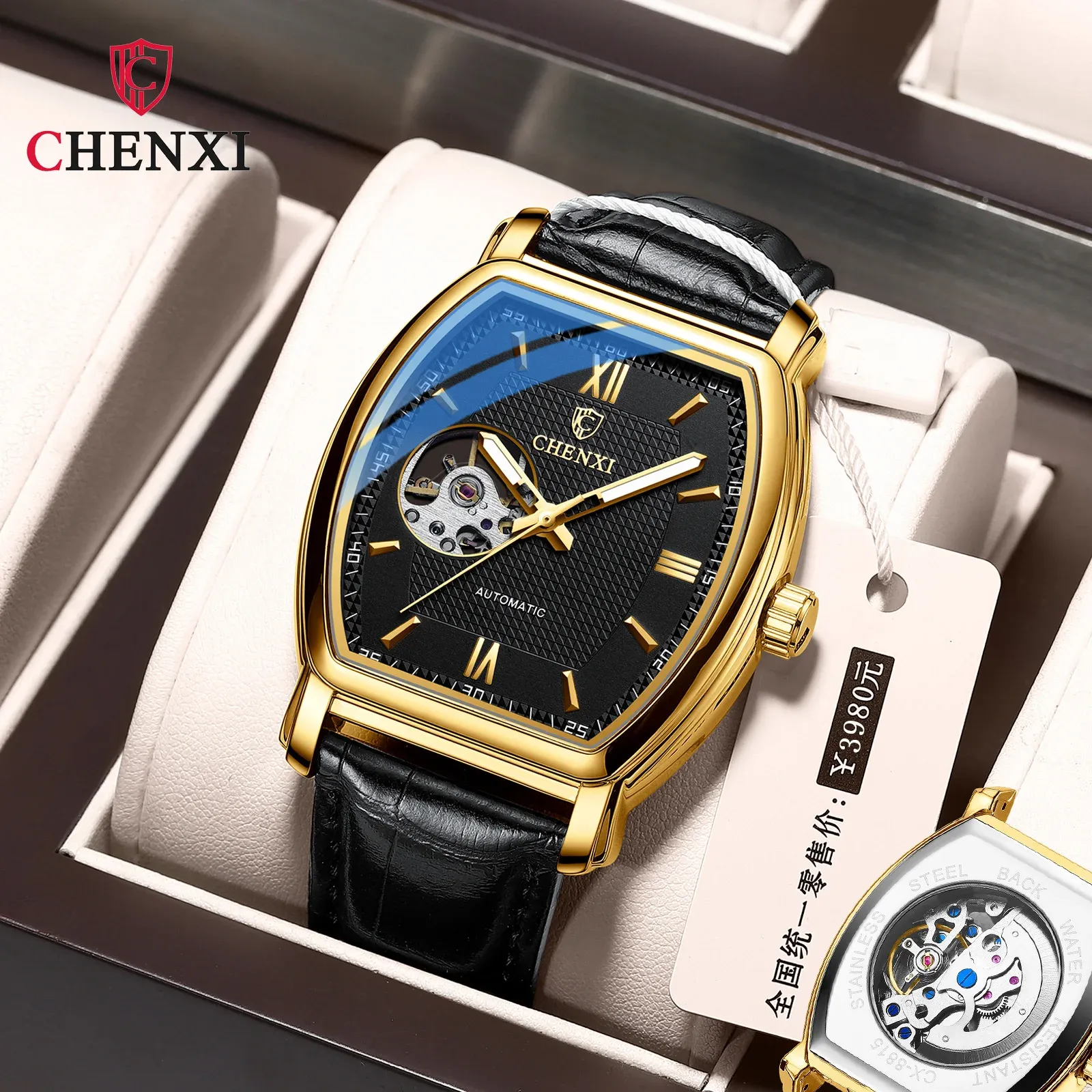 Kits Chenxi 8815a High End Vol Automatisch mode Square Hollow Out Heren Waterdichte Mechanical Watch