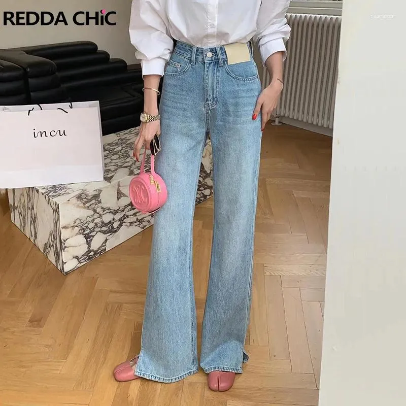 Jeans féminins Reddachic Summer Blue Femmes Baggy avec un pantalon de jambe large décontracté. Vêtements féminins élégants coréens