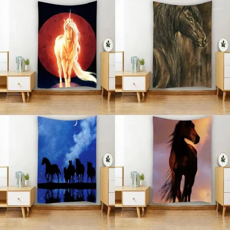 Tapestries Wild Spirit Cute Horse Sunset Horses Portrait Tapestry Wall Hanging Art Room Decor Aesthetic Bedroom Background