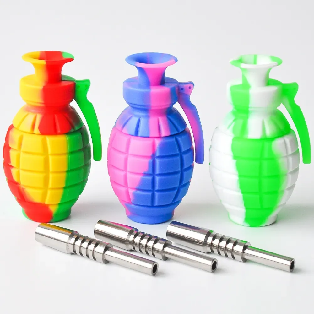 Grenade Silicone Nectar Collector Kit with gr2 14mm titanium tip oil rig silicone bong water pipe