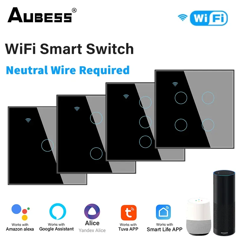 CONTRÔLE TUYA EU WIFI Smart Switch Neutral Fire requis 1/2/3/4Gang Touch Sensor Wall Switch pour Smart Life App Alexa Google Home