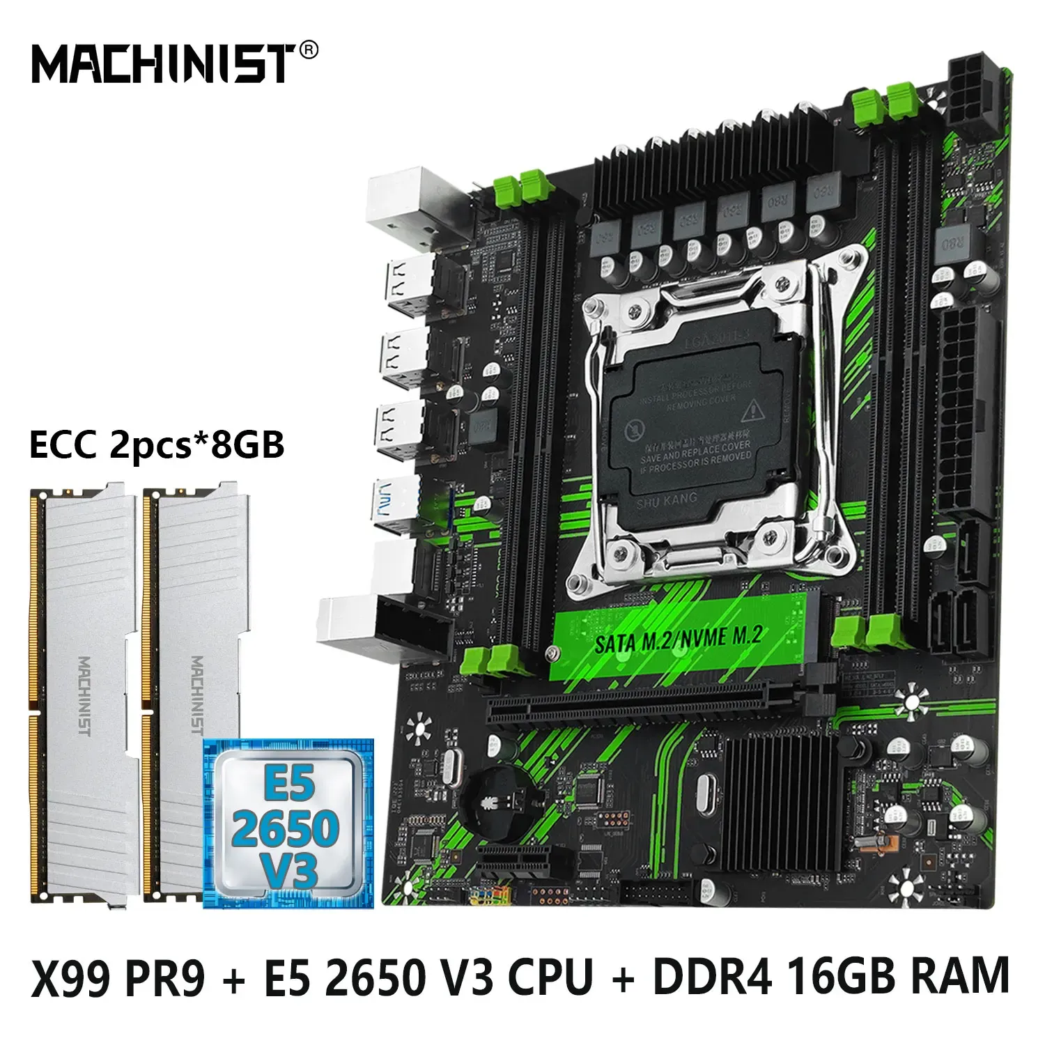 Motherboards Machinist X99 PR9 Motherboard Set Combo LGA 20113 Kit Xeon E5 2650 V3 CPU Processor 2*8 GB DDR4 RAM Memory USB3.0 NVME M.2 SSD