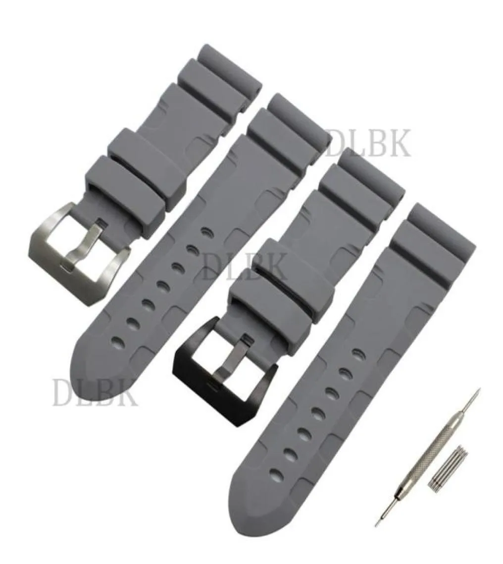 24mm 26mm Buckle 22mm Men Watch Band Gray Diving Silicone Rubber Sport Bracelet Strap Stainless Steel Buckle for Panerai LUMINOR291042506