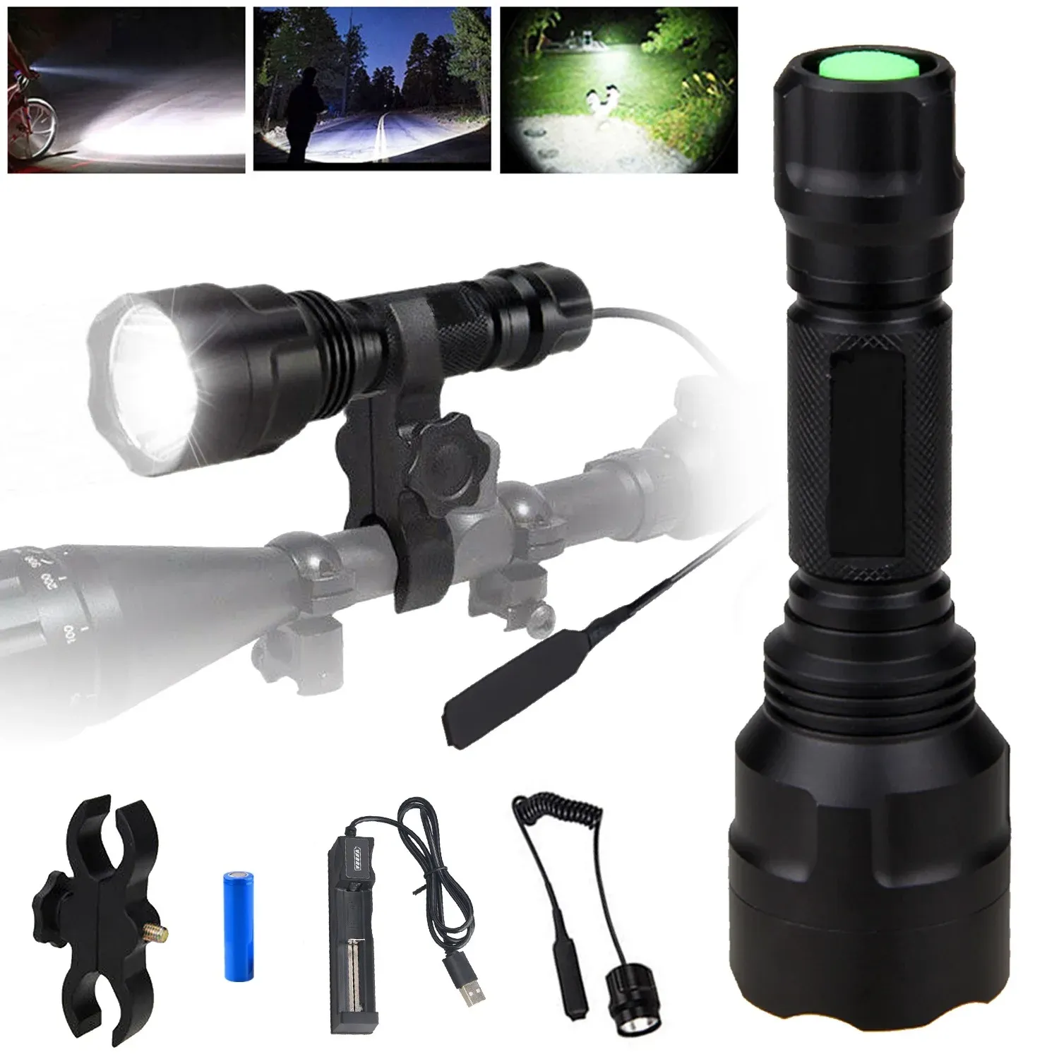 Scopes LED lampe de poche LEMPATION TACTIQUE TACTIQUE LALLE PORTABLE TORTE PORTABLE EXTÉRIEUR 2000 LUMENS LUMIÈRE LUMINE