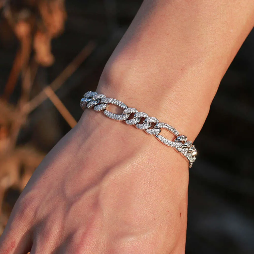 Две мелодия S925 Silver Hip Hop Moissanite Lated White Gold Bracelet