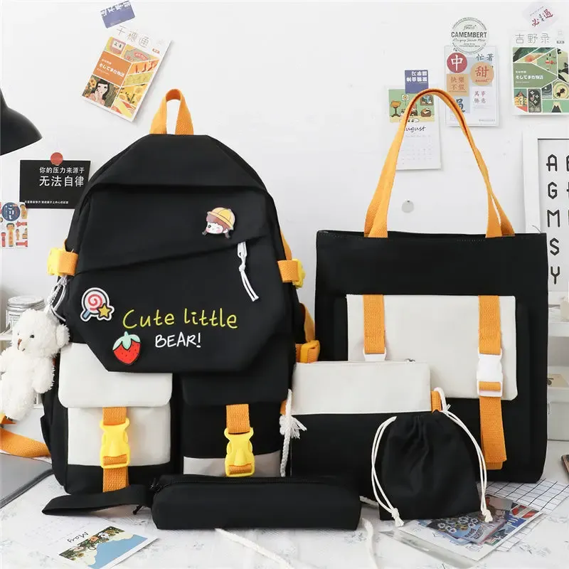 Bags Backpack Women's KoreanStyle Large Capacity Small Middle School and College Schoolbag School Backpack FivePiece Set
