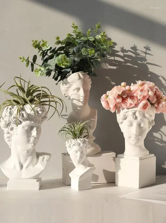 Vases Nordic Resin Flower Vase David Head Creative Greek Sculpture Statue Modern Home Decor Wedding Pots Decorative