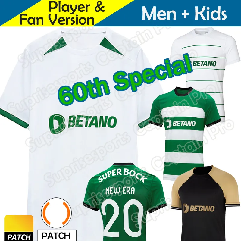 23/24 Camisa Sporting CP Lisboa Soccer Jerseys 60th Secret Kids Kit Kit Football Terts Home Away Train