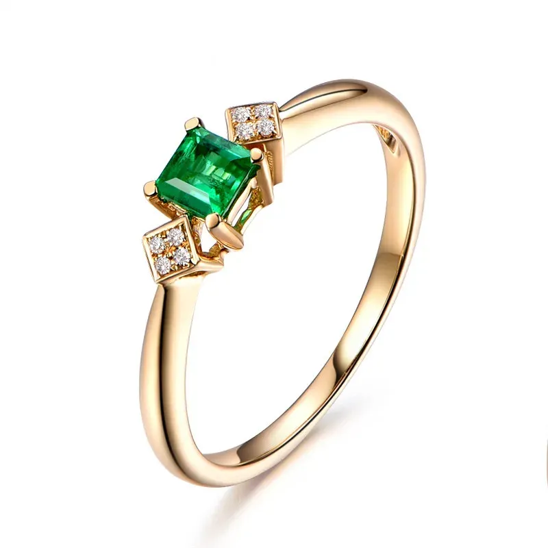 Rings Fine Jewelry 18K Yellow Gold Rings for Women Luxury Emerald Green Gemstone Rings Romantic Wedding Engagement Party Gift for Girl