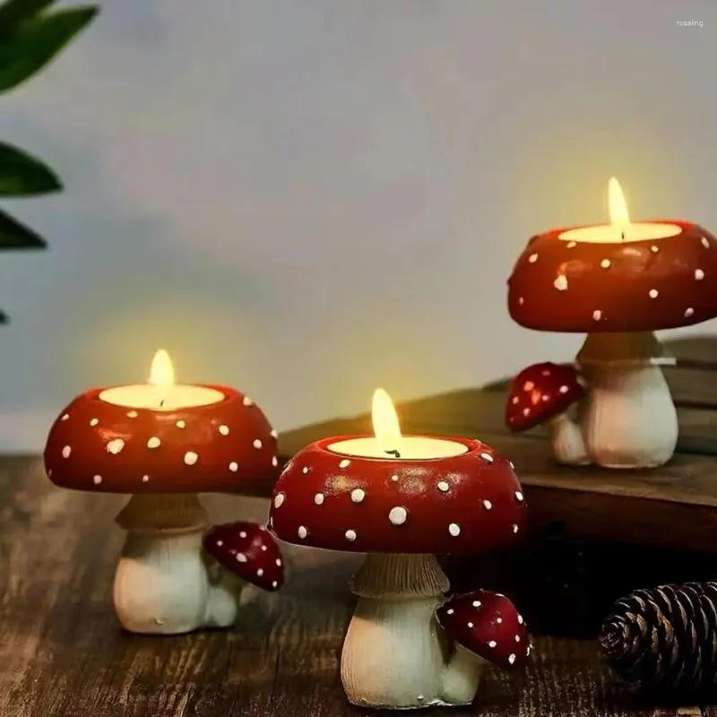 Candle Holders 1Pc Resin Holder Mushroom Set With Tea Scented Candles For Room Bathroom Decor Candlestick Home