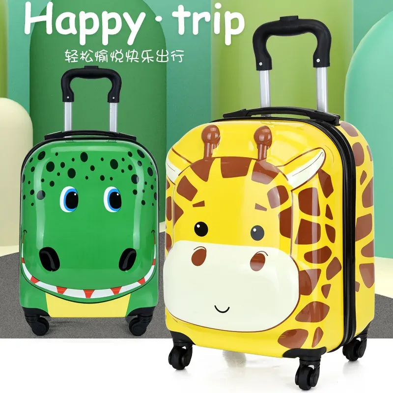 Bagages Ledrend 3D Cartoon Suises sur roues Kids Dinosaure roulant à bagages Spinner Trolley Childre