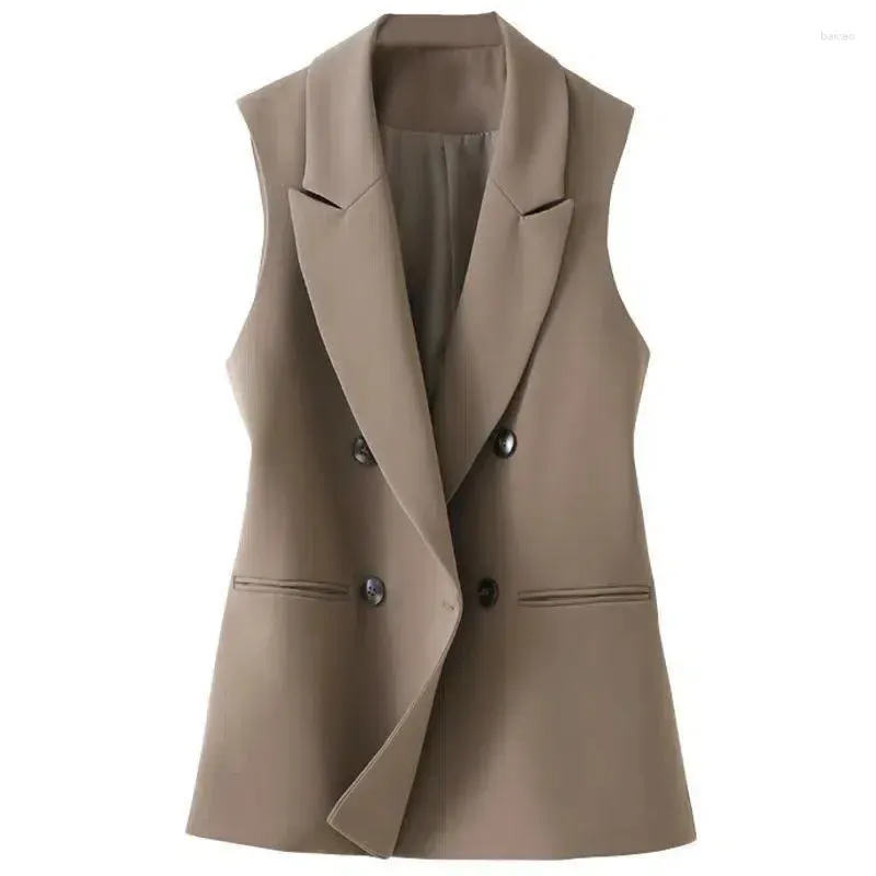 Women's Vests Double-Breasted Suit Vest Spring Autumn Waistcoat Korean Sleeveless Jacket Female Business Attire L133