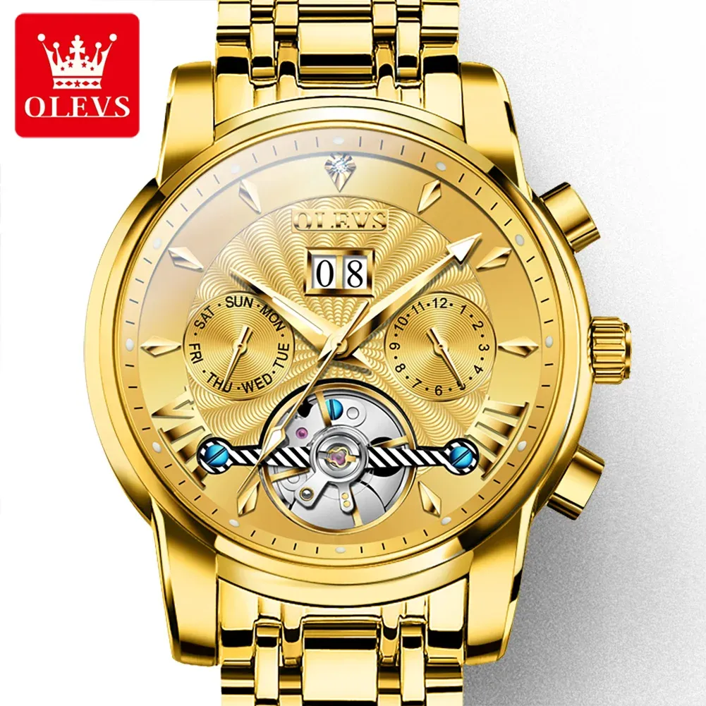 Horloges olevs luxe topmerk horloge voor mannen automatische mechanische horloges waterdichte roestvrijstalen skeletontwerp man polshorloge