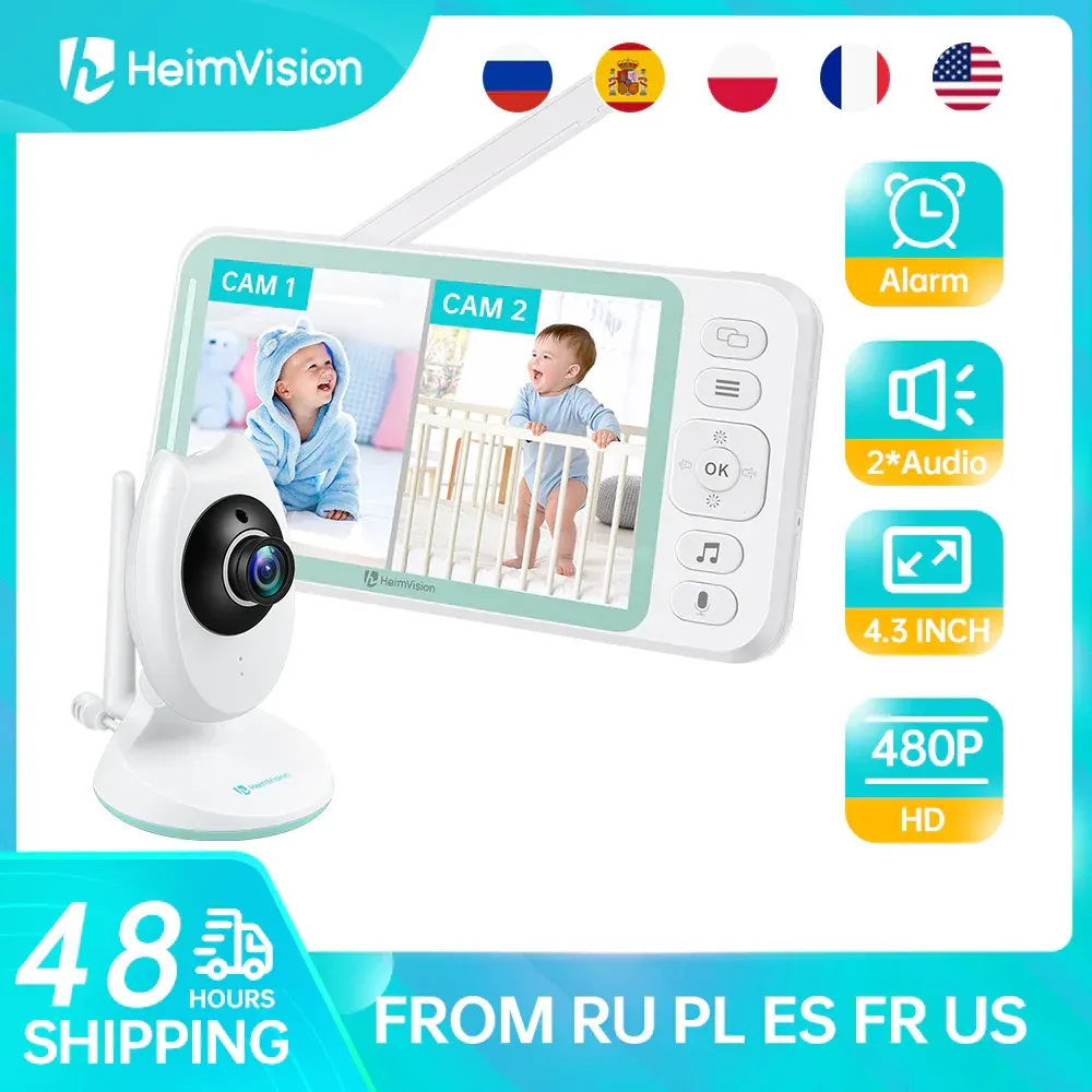 Monitorer Heimvision HM132 Baby Monitor med kamera 4.3 "LCD Split Screen Night Vision 1500mAh Battery 2 Way Audio Vox Mode bredare objektivkam