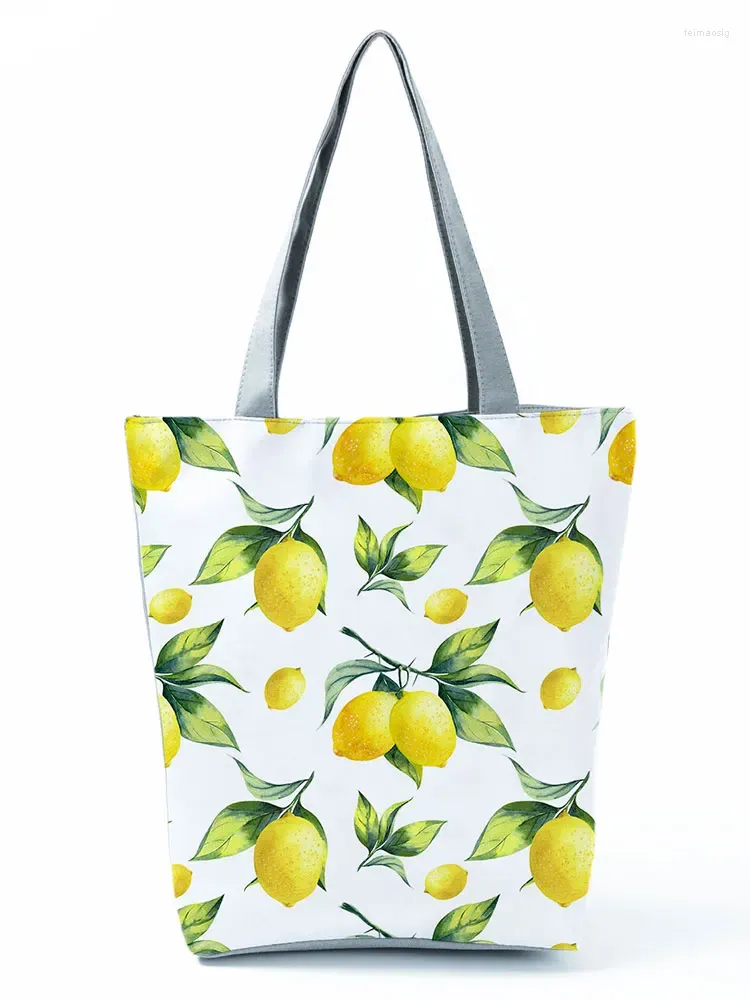 ショルダーバッグレモンレモンリフレッシュプリントハンドバッグ女性のためのフルーツファッションシンプルなエコフレンドリーバッグレディースポータブル大容量ハンドバッグ